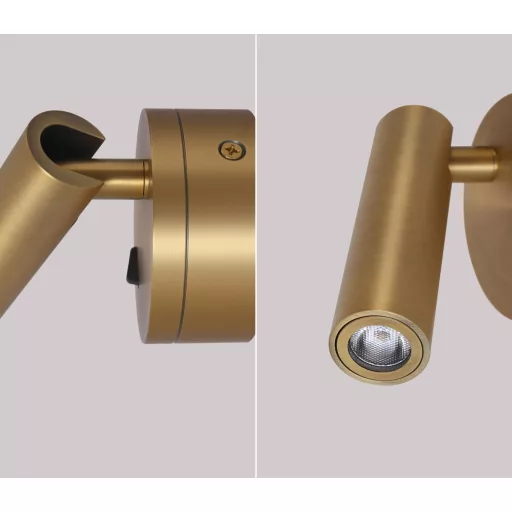 DAWALIGHT Lampă de citit de perete Alamă LED 3W Alb Cald Dormitor Aplica cu întrerupător