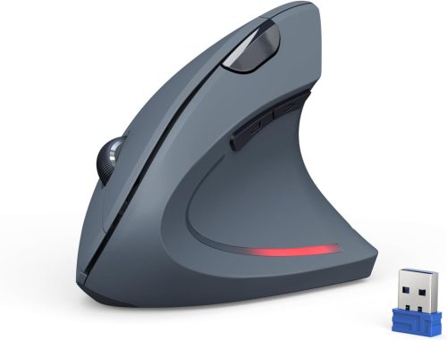 Mouse ergonomic vertical wireless TECKNET, 4800 DPI, 6 butoane, suport confortabil pentru încheietură, compatibil PC/Laptop/Mac, gri