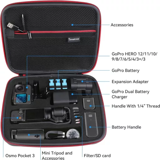 Smatree Hordtáska DJI Osmo Pocket 3, GoPro Hero és akciókamera tartozékokhoz