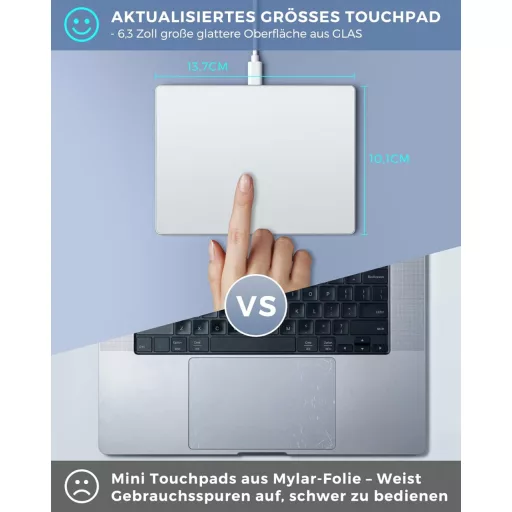 seenda Vezetékes Touchpad PC-hez, Edzett Üveg Felülettel és Alumínium Alappal, Nagy Pontosságú Navigáció, Külső Érintőpad Windows 10/11 Rend