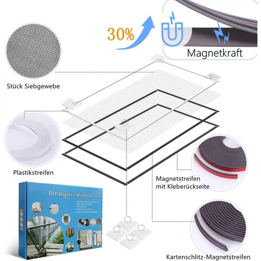 UtauHom Plasă Magnetică Anti-Insecte pentru Fereastră - 130x150 cm Albă, Fibră de Sticlă - Instalare Ușoară, Protecție Împotriva Insectelor și Țânțarilor