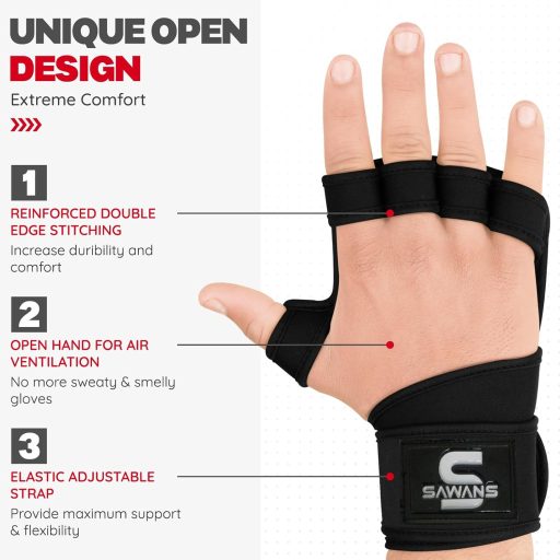 SAWANS Súlyemelő Kesztyű Fekete Neoprén Csuklótámasztékkal Férfi Női Edzőkesztyű Fitnesz Bodybuilding Húzódzkodás S Méret