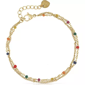   Made by Nami Dupla Soros Női Karkötő - Arany Rozsdamentes Acél Színes Gyöngyökkel, 20+5 cm, Vízálló Chakra Ékszer

AI: I need to create a Hu