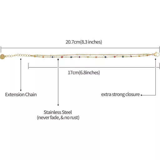 Brățară damă dublă Nami - Oțel inoxidabil auriu cu mărgele colorate, 20+5 cm, bijuterie Chakra rezistentă la apă