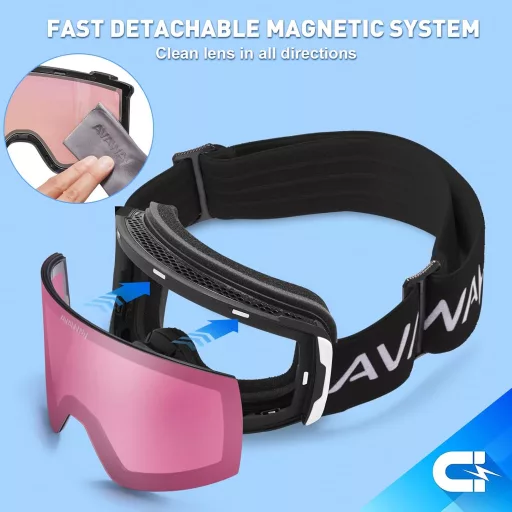 Ochelari de schi CARFIA EVO cu lentile oglindă, ochelari de snowboard unisex cu lentile interschimbabile