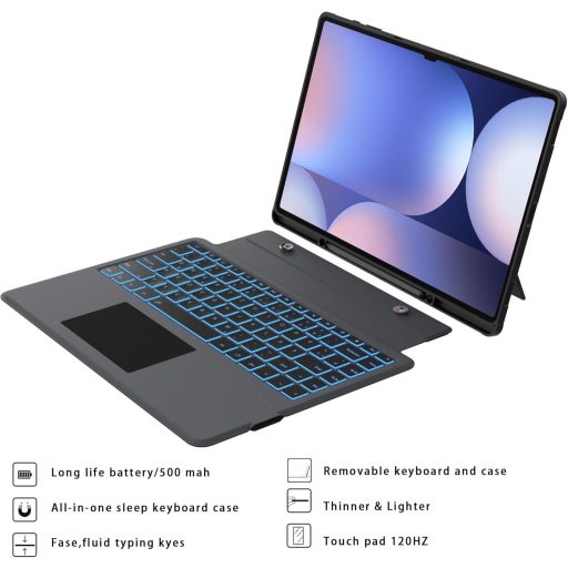 ROOFEI Galaxy Tab S10Ultra/S9 Tipkovnica s Touchpadom QWERTZ 7 Boja LED