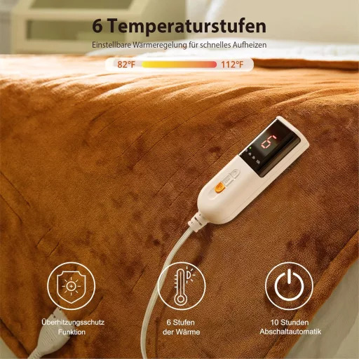 GOTCOZY Elektromos Takaró 130x180cm 6 Fokozat Időzítő Biscuit