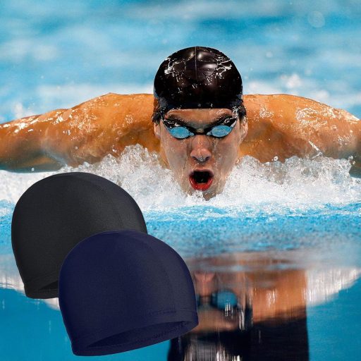 BNOYONERAS Set kapa za plivanje, 2 komada, protuklizne, elastične, unisex, crno-plave, s čepićima za nos i zaštitom za uši, za odrasle i djecu.