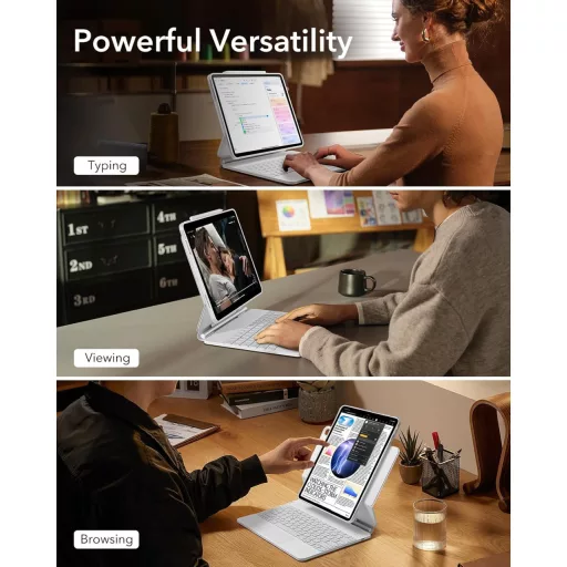 ESR iPad Pro 11 hüvely billentyűzettel, mágneses állvánnyal, M5/M4 2025/2024 - iPad Air 13 (2024), White