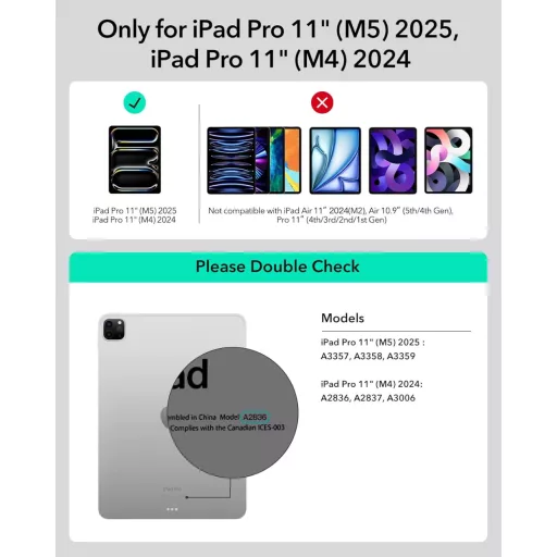 Tastatură ESR cu suport magnetic pentru iPad Air 13 inch, M2/M3, negru