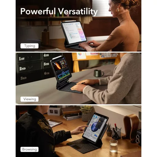 Tastatură ESR cu suport magnetic pentru iPad Air 13 inch, M2/M3, negru