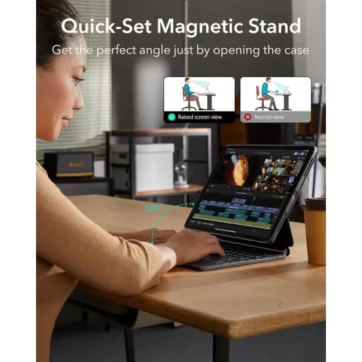 Tastatură ESR cu suport magnetic pentru iPad Air 13 inch, M2/M3, negru