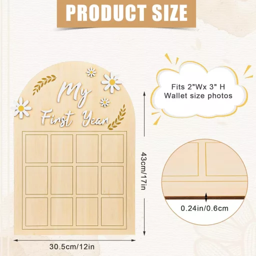 NQEUEPN Baba Első Év Fotókeret - 3D Margaréta Virágos Képtartó 12 Hónapos Fotósorozathoz - Fa Emléktábla Újszülött Emlékekhez - Első Születé