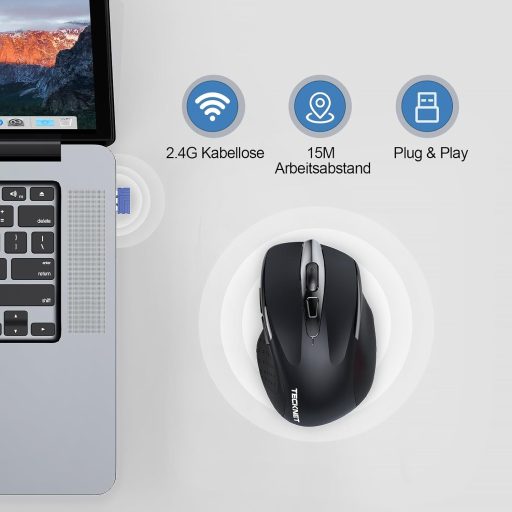 TECKNET Vezeték nélküli Egér Töltöthető 4800 DPI Csendes Optikai Számítógép Egér