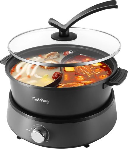 Food Party Elektromos Hotpot 4L - Kétoldalú Osztható Főzőedény 220V/1350W - Fondue Készlet 6 Személyre Elválasztóval