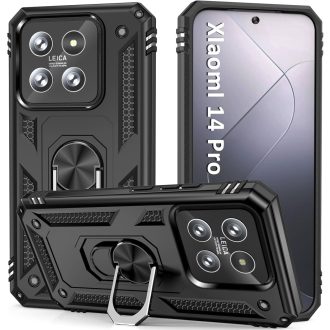   Puzdro KETGII pre Xiaomi Mi 14 Pro, nárazuvzdorné, čierne s držiakom