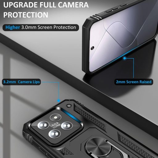 Puzdro KETGII pre Xiaomi Mi 14 Pro, nárazuvzdorné, čierne s držiakom