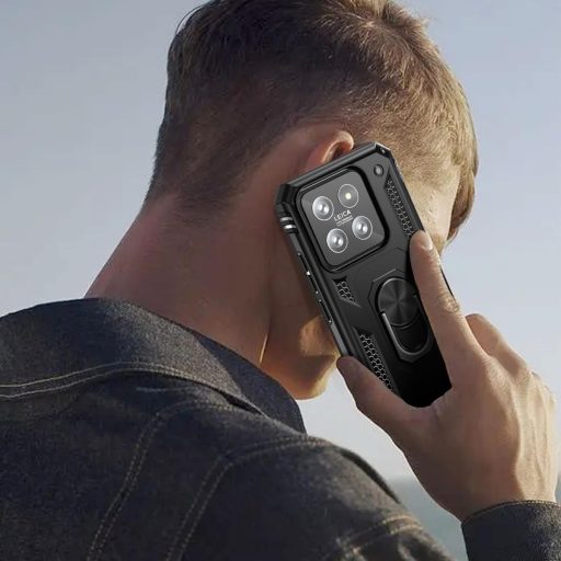 Puzdro KETGII pre Xiaomi Mi 14 Pro, nárazuvzdorné, čierne s držiakom