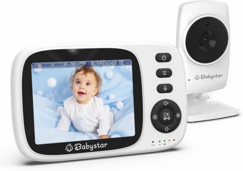 Babystar Baba Figyelő Kamera 3,2" HD Kijelzővel - Vezeték Nélküli, Éjjellátó, Hőmérséklet Figyelés, Kétirányú Hang, ECO Mód, 2100 mAh Akkumu