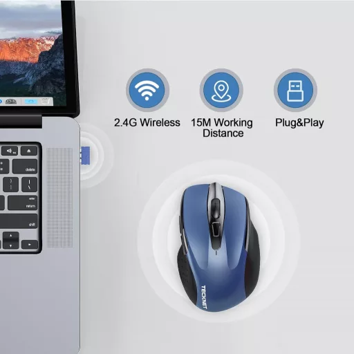 TECKNET 2.4G bežični ergonomski miš, punjivi, 6 tipki, 4000 DPI, za laptop/PC