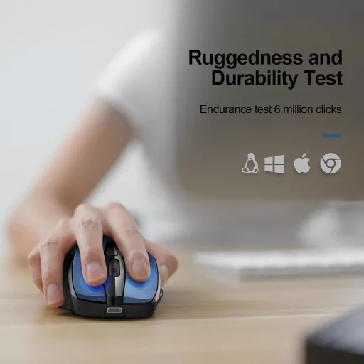 TECKNET 2.4G bežični ergonomski miš, punjivi, 6 tipki, 4000 DPI, za laptop/PC