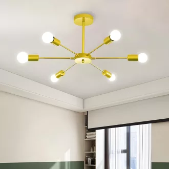   ZTWLEED Vintage Mennyezeti Lámpa 6 Izzós E27 Arany Ipari Retro Stílusú 82cm