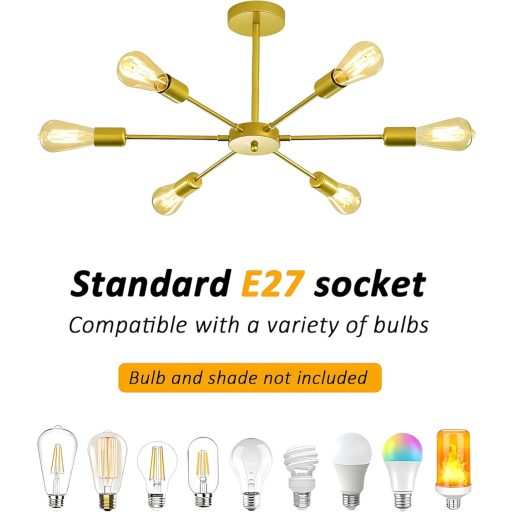 ZTWLEED Vintage Stropna Svjetiljka 6 Žarulja E27 Zlatna Industrijski Retro Stil 82cm