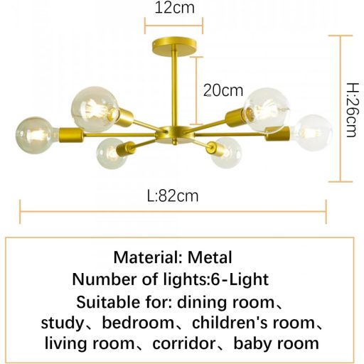 ZTWLEED Vintage Stropna Svjetiljka 6 Žarulja E27 Zlatna Industrijski Retro Stil 82cm