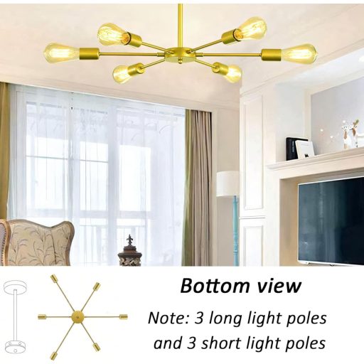 ZTWLEED Vintage Stropna Svjetiljka 6 Žarulja E27 Zlatna Industrijski Retro Stil 82cm