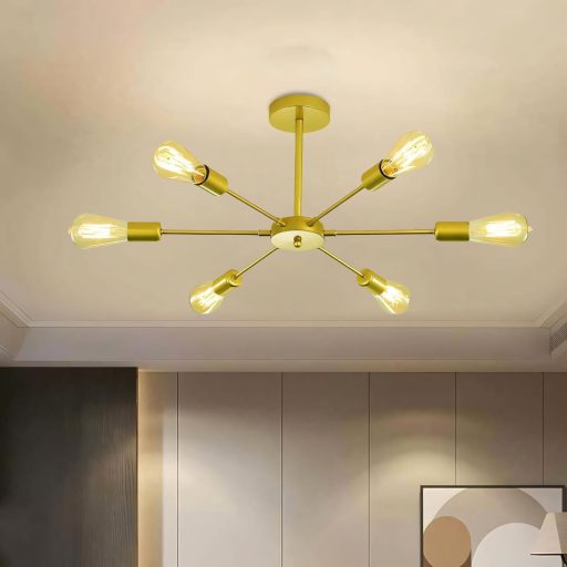 ZTWLEED Vintage Stropna Svjetiljka 6 Žarulja E27 Zlatna Industrijski Retro Stil 82cm