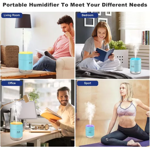 Umidificator cu ultrasunete KARFUN 350ml Albastru, Iluminare LED, Auto și Birou