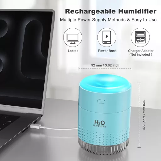 Umidificator cu ultrasunete KARFUN 350ml Albastru, Iluminare LED, Auto și Birou