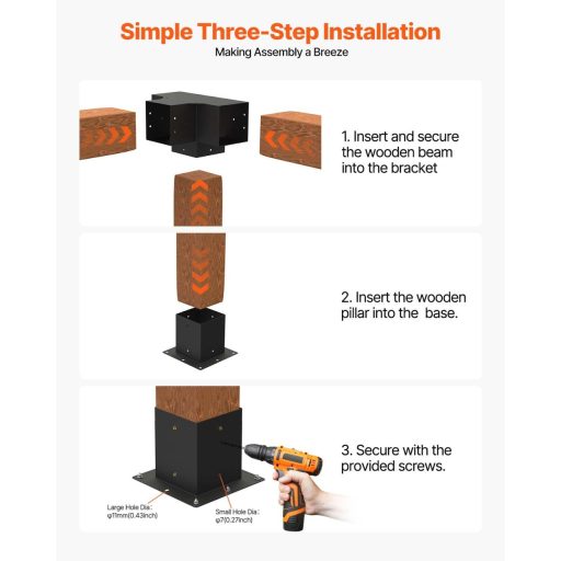 VEVOR Posztösszekötő 92x92mm Sarokcsatlakozó 4 Darabos Pergola Pavilon Alapzat