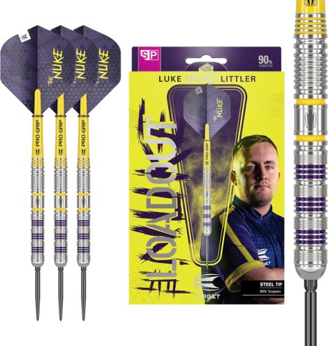Target Darts Luke Littler Loadout 90% Tungsten Acél Hegyes Darts Készlet 22G/23G/24G - Swiss Point Technológiával, Pro Grip Szárral és No.2 