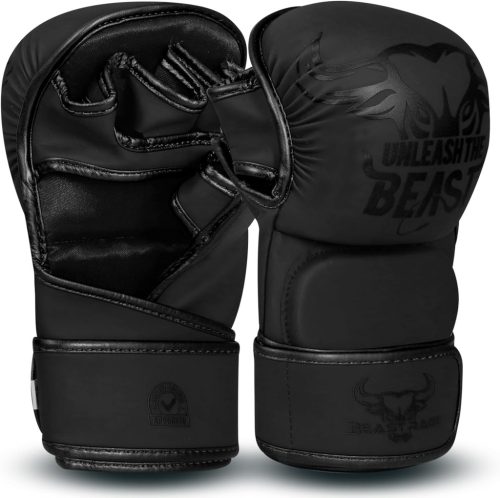BEAST RAGE MMA Kesztyű Nyitott Tenyérrel - Állítható Csuklótámasz, Unisex Küzdősport Kesztyű Muay Thai, Kickbox, Taekwondo Edzéshez - S/M, P