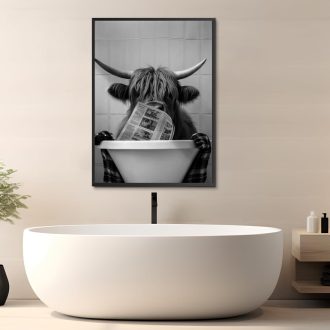   KAIDAARTLH Fürdőkádban Pihenő Tehén Vászonkép - Modern Fekete-Fehér Állat Falikép Keret Nélkül Fürdőszobába, Hálószobába (50 x 70 cm)