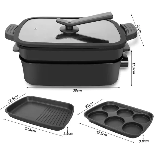 AEWHALE 3az1-ben elektromos sütő grill serpenyő fedővel 1500W antilengő