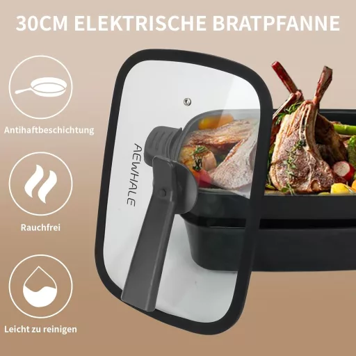 AEWHALE 3az1-ben elektromos sütő grill serpenyő fedővel 1500W antilengő