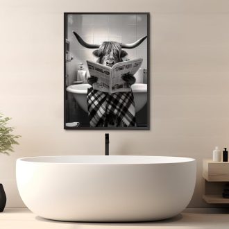   KAIDAARTLH Fürdőkádban Ülő Tehén Vászonkép - Modern Fekete-Fehér Állat Falikép Fürdőszobába, Hálószobába Keret Nélkül (50 x 70 cm)