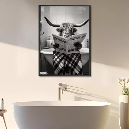 KAIDAARTLH Slika na platnu – Krava u kadi, moderna crno-bijela životinjska slika za zid, za kupaonicu, spavaću sobu, bez okvira (50 x 70 cm)