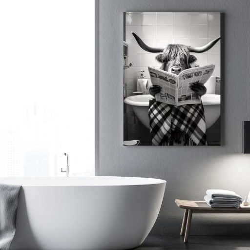 KAIDAARTLH Slika na platnu – Krava u kadi, moderna crno-bijela životinjska slika za zid, za kupaonicu, spavaću sobu, bez okvira (50 x 70 cm)