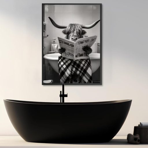 KAIDAARTLH Slika na platnu – Krava u kadi, moderna crno-bijela životinjska slika za zid, za kupaonicu, spavaću sobu, bez okvira (50 x 70 cm)