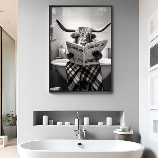 KAIDAARTLH Slika na platnu – Krava u kadi, moderna crno-bijela životinjska slika za zid, za kupaonicu, spavaću sobu, bez okvira (50 x 70 cm)