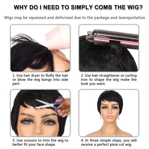 Fereowth rövid pixie paróka női valódi hajból fekete egyenes