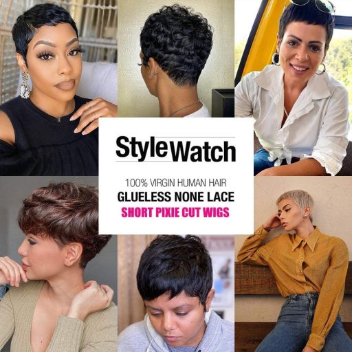 Fereowth rövid pixie paróka női valódi hajból fekete egyenes