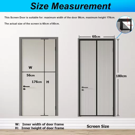 Plasă magnetică anti-insecte pentru ușă ESMYULO 60x180 cm - Închidere automată, ideală pentru uși de balcon, pivniță și terasă - Negru