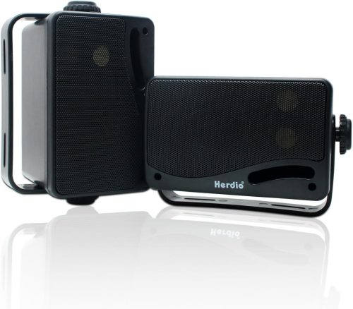 Pereche de boxe de exterior Bluetooth Herdio 3,5" - 200W, impermeabile, sistem audio cu 3 căi, montare pe perete, rază de acțiune 30m, intrare AUX, pentru terasă, grădină