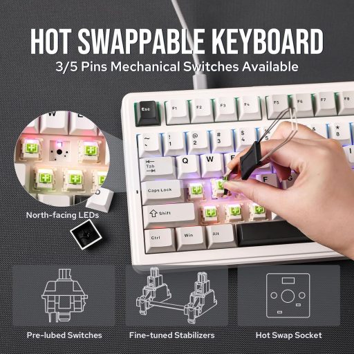 Tastatură mecanică wireless RGB EPOMAKER Aula F99, Bluetooth pentru gameri, gri