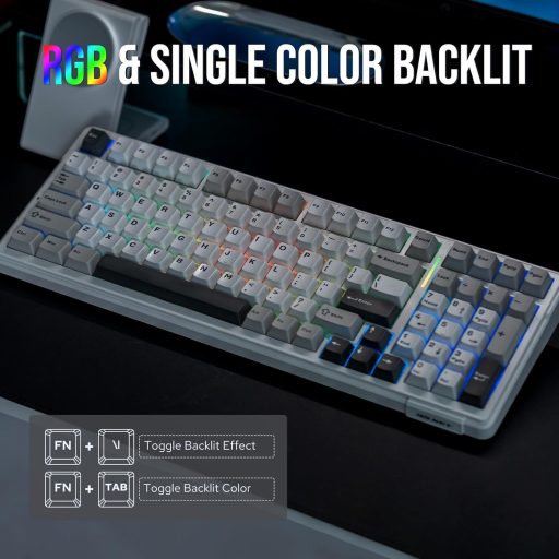 Tastatură mecanică wireless RGB EPOMAKER Aula F99, Bluetooth pentru gameri, gri