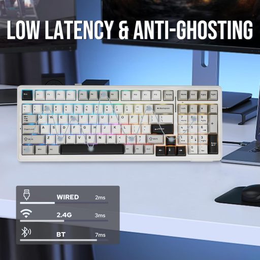 Tastatură mecanică wireless RGB EPOMAKER Aula F99, Bluetooth pentru gameri, gri